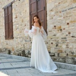 Off The Shoulder A-Line Bridal Gown With Pleated Bodice Amina -Transcend Sales off the shoulder a line bridal gown with pleated bodice amina eeac900ddb4acbe837d6724df9bca357