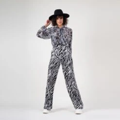 Zebra Chiffon Blouse With Draped Shoulders & Bow Ribbon -Transcend Sales oqeye29keffijfviyqoq