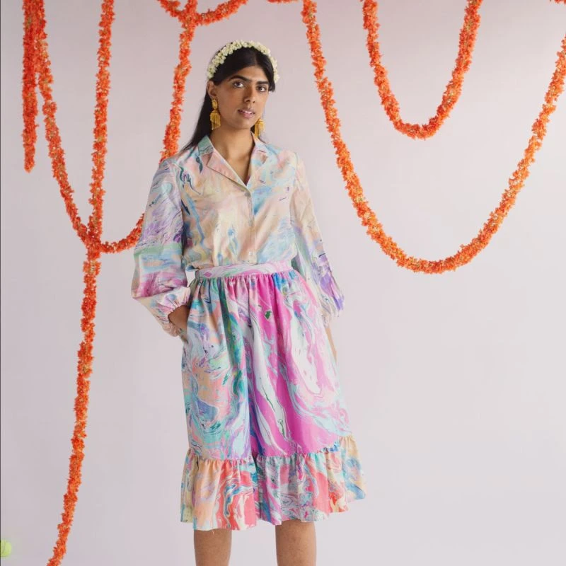 Organic Cotton Blouse In Peach Marble Print 3 Organic Cotton Blouse In Peach Marble Print - Image 3