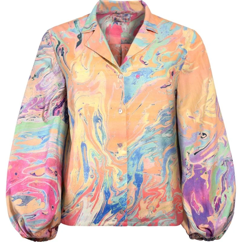 Organic Cotton Blouse In Peach Marble Print 1 Organic Cotton Blouse In Peach Marble Print