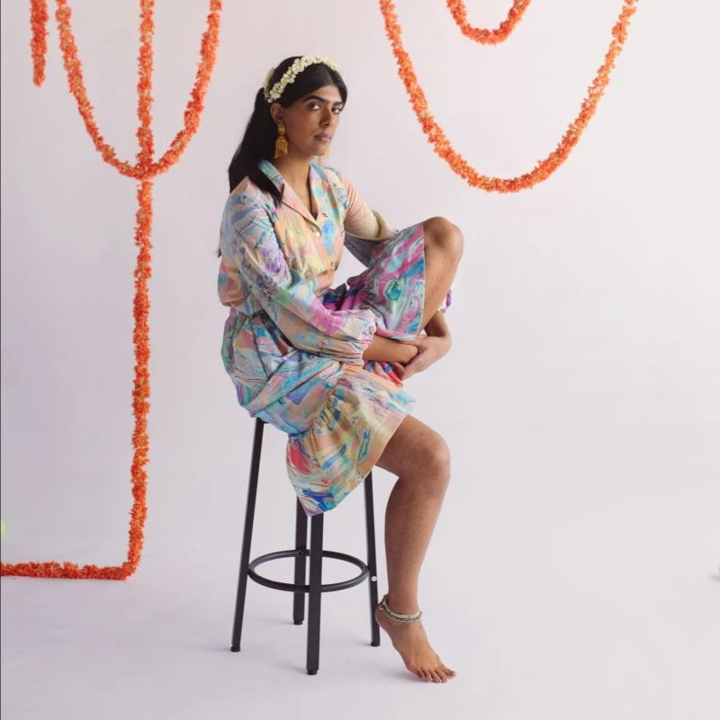 Organic Cotton Blouse In Peach Marble Print 5 Organic Cotton Blouse In Peach Marble Print - Image 5