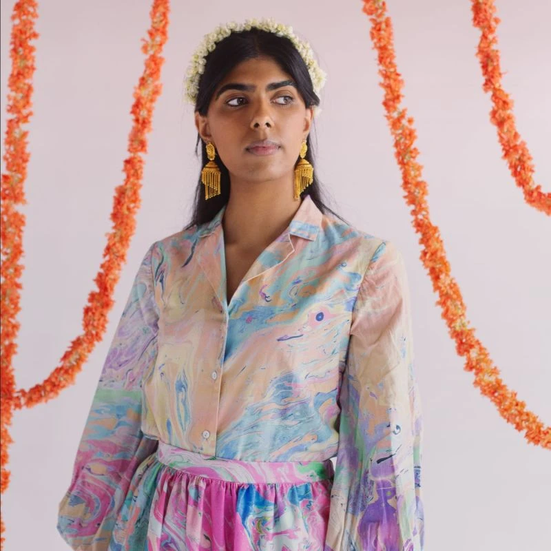 Organic Cotton Blouse In Peach Marble Print 2 Organic Cotton Blouse In Peach Marble Print - Image 2