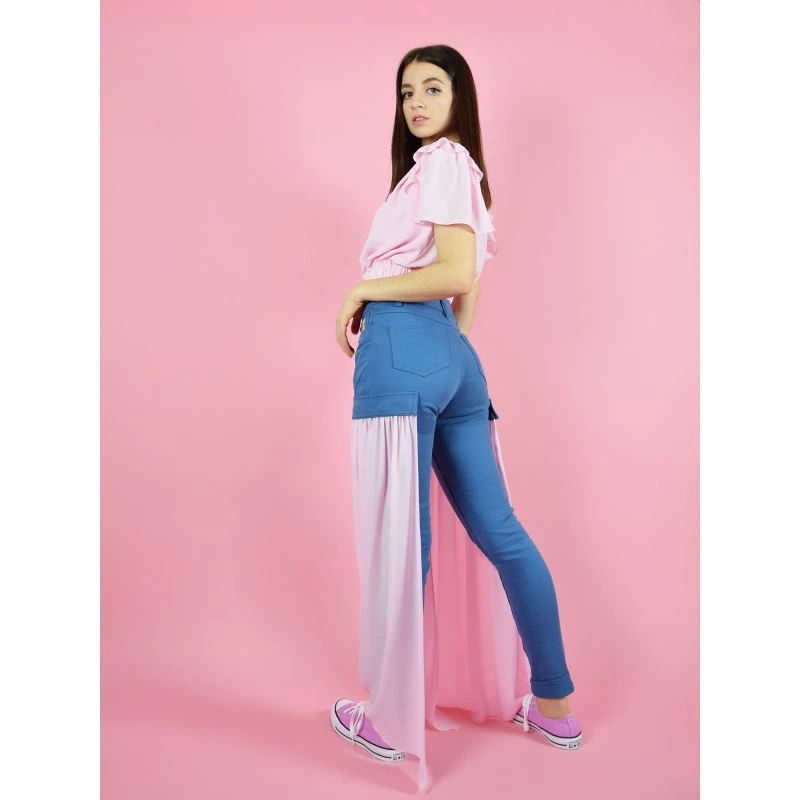 Slim Jeans With Detachable Side Veils In Blue And Pink 3 Slim Jeans With Detachable Side Veils In Blue And Pink - Image 3