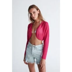 Butterfly Fishnet Knit Bolero In Magenta-Pink -Transcend Sales peraluna butterfly bolero file o rgu uzun kol triko kad n bolero magenta pembe 354e8ea9a5e76c0c88f73c1d3fc8a9ff