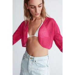 Butterfly Fishnet Knit Bolero In Magenta-Pink -Transcend Sales peraluna butterfly bolero file o rgu uzun kol triko kad n bolero magenta pembe cbb75f974a0551cccebb107b350a3a79