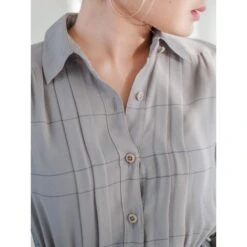 Pleated Vintage Chiffon Balloon Sleeved Button Up Dress -Transcend Sales pleated vintage chiffon balloon sleeved button up dress 3e14988419318f65a65c7636a54caf9a