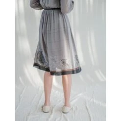 Pleated Vintage Chiffon Balloon Sleeved Button Up Dress -Transcend Sales pleated vintage chiffon balloon sleeved button up dress 5f2a73bd4c353a0ed51e7c4b5a682ae7