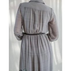 Pleated Vintage Chiffon Balloon Sleeved Button Up Dress -Transcend Sales pleated vintage chiffon balloon sleeved button up dress b720a5f85448aed8e0cd0984bfeec4c7