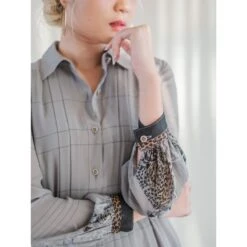 Pleated Vintage Chiffon Balloon Sleeved Button Up Dress -Transcend Sales pleated vintage chiffon balloon sleeved button up dress cc19beea3383cfc4d71754e318a0d2f0