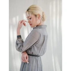 Pleated Vintage Chiffon Balloon Sleeved Button Up Dress -Transcend Sales pleated vintage chiffon balloon sleeved button up dress cfde0efe94d78e371ce999e0120f8316