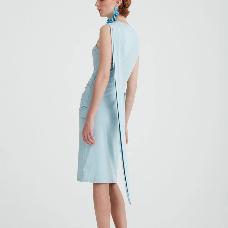 Shoulder Drape Dress In Light Blue 3 Shoulder Drape Dress In Light Blue - Image 3