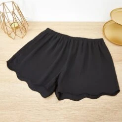 Pure Silk Black Scallop Edged Shorts -Transcend Sales pure silk black scallop edged shorts 92ba439e4628cbcf729b861fb5ccaf64