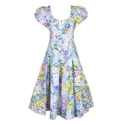 Purple Garden Scoop Neck Cotton Midi Dress