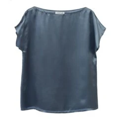 Silk Boat Neckline Blouse - Grey