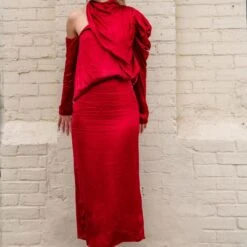 Anabele True Red Silky Midi Dress -Transcend Sales qmahpp50ixkx8bzxejep