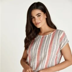 Coral Striped Linen Style Top -Transcend Sales rdv1bhvo3yrh8g0lqdlx