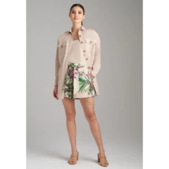 Aster Cotton Shorts In Regalia -Transcend Sales rhea italian stretch duster in khaki e75a42db13f77f429ba130b7e2183245