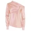 Rose Blush Draped Satin Off-Shoulder Shirt