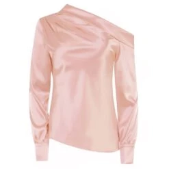 Rose Blush Draped Satin Off-Shoulder Shirt