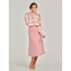 Rose Blush Draped Satin Off-Shoulder Shirt 11 Rose Blush Draped Satin Off-Shoulder Shirt -Transcend Sales rose blush draped off shoulder shirt 2 0901ec38e71fecb86f9fe548f4242469