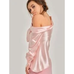Rose Blush Draped Satin Off-Shoulder Shirt 10 Rose Blush Draped Satin Off-Shoulder Shirt -Transcend Sales rose blush draped off shoulder shirt 2 565845146b4df3441d640f3041b6e0e7