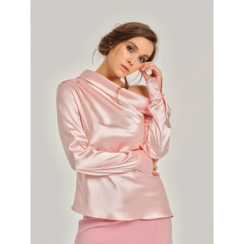 Rose Blush Draped Satin Off-Shoulder Shirt 2 Rose Blush Draped Satin Off-Shoulder Shirt - Image 2