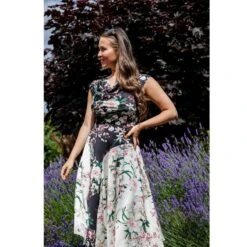 Kelly Dress Black & Cream Botanical Print -Transcend Sales s54ieh4nntdqyrtevjzt