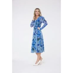 Serena Midi Dress - Blue Dye Print -Transcend Sales serena blue printed dress 946a1ac2bccc0fd41a39c6ea05e6cb87