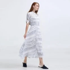 Linear Print Midi Elemental Print Shirt Dress -Transcend Sales sio9ft6o8viylcsow2ls