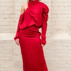 Anabele True Red Silky Midi Dress -Transcend Sales sn3fvhkoncjpkcuizt8l