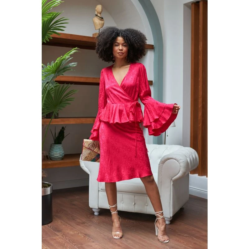 The Eliza Wrap Top In Floral Satin - Pink & Purple 5 The Eliza Wrap Top In Floral Satin - Pink & Purple - Image 5