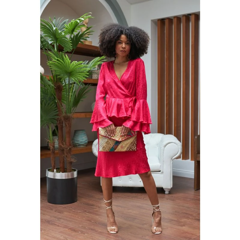 The Eliza Wrap Top In Floral Satin - Pink & Purple 3 The Eliza Wrap Top In Floral Satin - Pink & Purple - Image 3