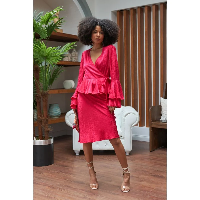 The Eliza Wrap Top In Floral Satin - Pink & Purple 2 The Eliza Wrap Top In Floral Satin - Pink & Purple - Image 2