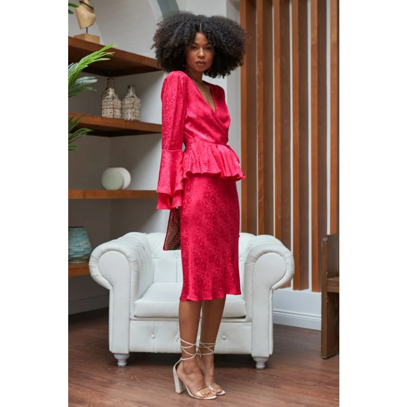 The Eliza Wrap Top In Floral Satin - Pink & Purple 4 The Eliza Wrap Top In Floral Satin - Pink & Purple - Image 4