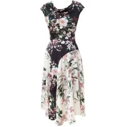 Kelly Dress Black & Cream Botanical Print