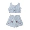 Floral Embroidered/ Lace Summer Crop Top & Shorts Set
