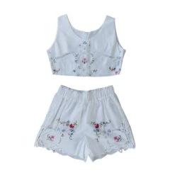 Floral Embroidered/ Lace Summer Crop Top & Shorts Set
