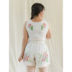 Upcycle Hand Embroidered Crop Top & Paperbag Waist Shorts Set -Transcend Sales upcycle hand embroidered crop top paperbag waist shorts set bb9d41ebe138aa738fbaf1059b57b38b