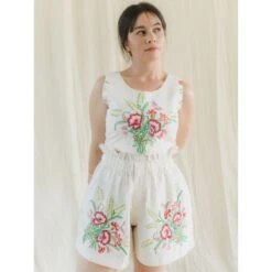 Upcycle Hand Embroidered Crop Top & Paperbag Waist Shorts Set -Transcend Sales upcycle hand embroidered crop top paperbag waist shorts set be113e76fabcdbab5e1bbb8285ad8a29