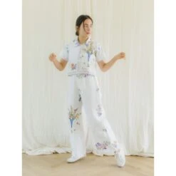 Upcycled Hand-Embroidered Floral Half-Sleeve Crop Top & Pants Set -Transcend Sales upcycled hand embroidered floral half sleeve crop top pants set 3e7045aca8f00c5d08d9a7369e63b8f0