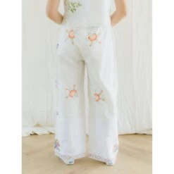 Upcycled Hand-Embroidered Floral Half-Sleeve Crop Top & Pants Set -Transcend Sales upcycled hand embroidered floral half sleeve crop top pants set 4266e55964315fe0dd43f11564082bab