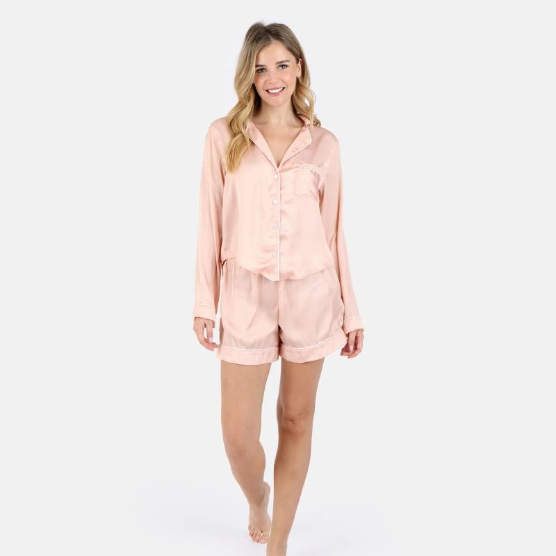 Nina Silk Pajama Short Set - Peach 3 Nina Silk Pajama Short Set - Peach - Image 3