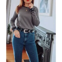 Charcoal Grey Long Sleeve Cotton Top -Transcend Sales vsf0oizlcrkohx3mpiju