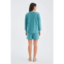 100% Cotton Elastic Waist Shorts - Turquoise -Transcend Sales wjh6ibje23i2prflaxvs