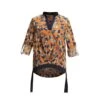 Leaves Print V-Neck Blouse - Yellow & Orange