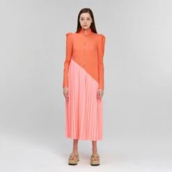 Princess Dress Viscose Midi Long Coral -Pink -Transcend Sales xa2ng27phb0r1omv3beo