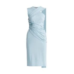Shoulder Drape Dress In Light Blue