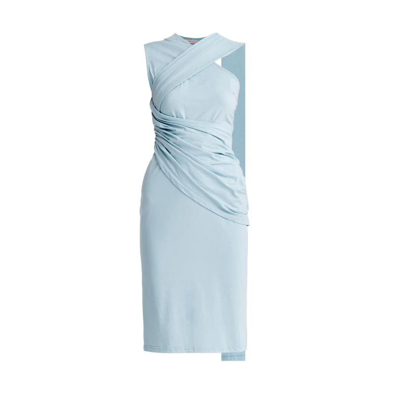Shoulder Drape Dress In Light Blue 1 Shoulder Drape Dress In Light Blue