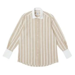100% Organic Linen Stripe Shirt Beige