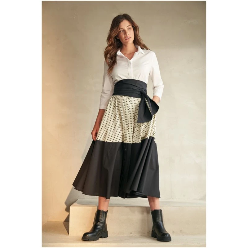 Dotted Colorblock Shirtdress With Tie Belt 2 Dotted Colorblock Shirtdress With Tie Belt - Image 2